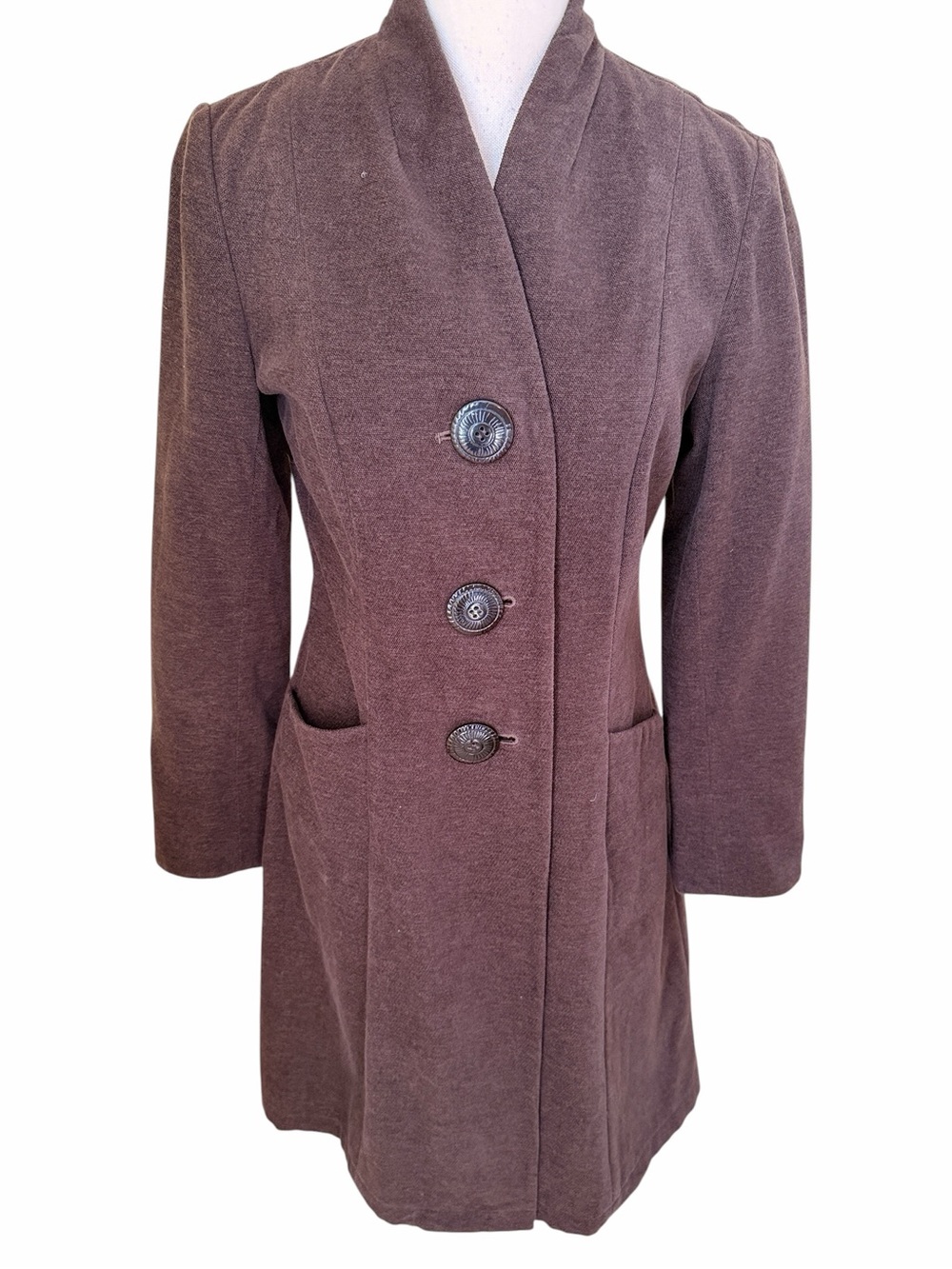 J. Jill Chocolate Brown Cotton Shawl Collar Button Front Topper Coat XS